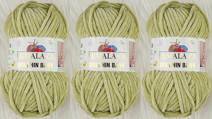 3 Skein/Pack Himalaya Dolphin Baby Chenille Yarn, Each Ball 100 gr (3.5 oz), 120 m (132 Yards), 100% Polyester, Super Bulky Baby Blanket Velvet Amigurumi Yarn, 80359 - Yellow Green
