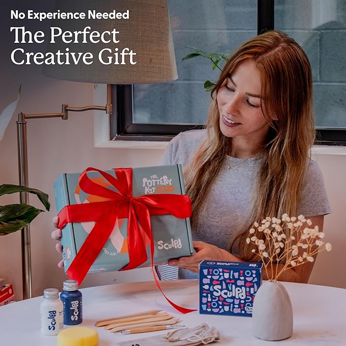 Sculpd - The Original Pottery Kit - Complete Air Dry Clay Kit for Adults Includes Sculpting Tools, Varnish, Paint Brushes, Guides, Arts & Crafts Sets, Matte Varnish