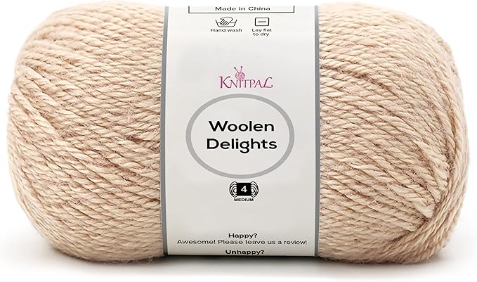 Woolen Delights Soft Wool Yarn for Crocheting, 3-Pack (522Yds / 300G), Free Patterns - #4 Medium Aran/Heavy Worsted Weight Wool Yarn for Knitting - Wheat Beige