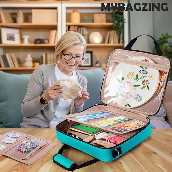 | Large Embroidery Project Bag - Cross Stitch Supplies Organizer - Embroidery Kits & Storage Bag - Organizer for Floss, Loops (Bag Only)