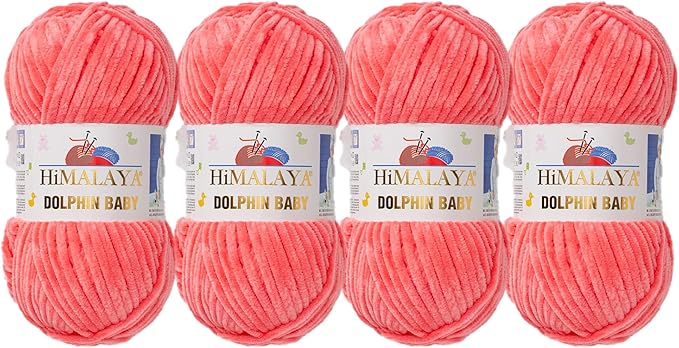 4 Skein/Pack Himalaya Dolphin Baby Chenille Yarn, Each Ball 100 gr (3.5 oz), 120 m (132 Yards), 100% Polyester, Super Bulky Baby Blanket Velvet Amigurumi Yarn, 80332 - Baby Pink