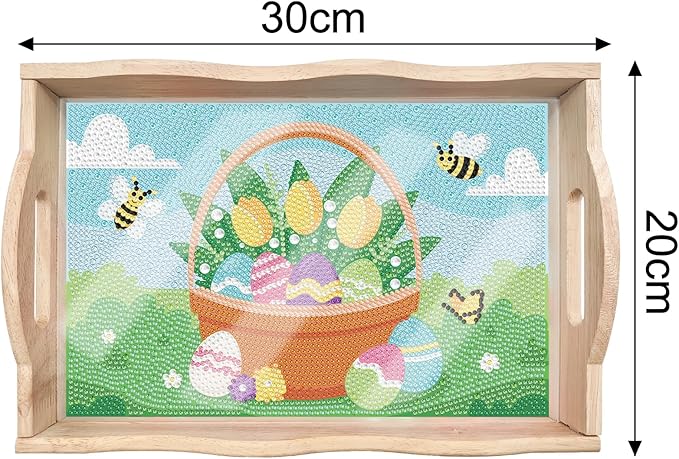 FGbaby DIY 5D Easter Eggs Diamond Painting Wood Serving Tray with Handles Diamond Art Decorative Serving Trays Wooden Tray for Breakfast in Bed, Patio, BBQ, Coffee Table, Party –Great for Lap & Couch