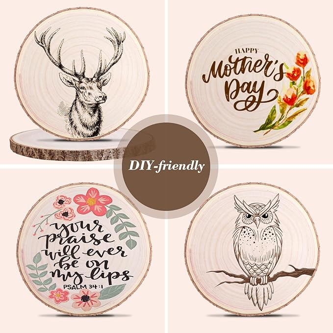 8Pcs 10-12 Inches Wood Slices Large Wood Rounds Centerpieces for Tables Rustic Round Wooden Discs