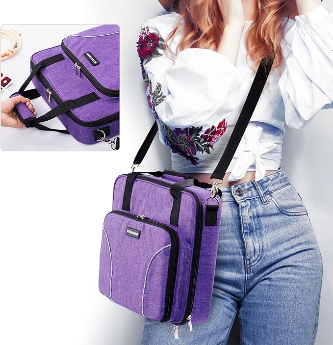| Large Embroidery Project Bag - Cross Stitch Supplies Organizer - Embroidery Kits Bag - Storage & Organizer for Floss, Loops