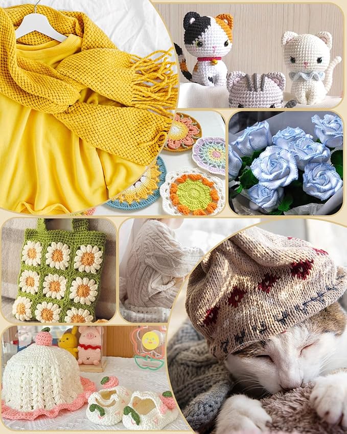 Aeelike Crochet Kit for Beginners Young and Old, First Crochet Kit for Adults Include 23pcs Crochet Hooks, 655 Yards Yarn Set for Crocheting, Instruction, Bag, Crochet Accessories and Supplies, Grey