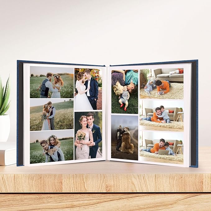 Aenbuslm Photo Album Self Adhesive Pages for 4x6 5x7 8x10 Pictures Scrapbook Magnetic Photo Albums with Sticky Pages Books with A Metallic Pen for Baby Wedding Family 13.2x12.8 Blue 120 Pages