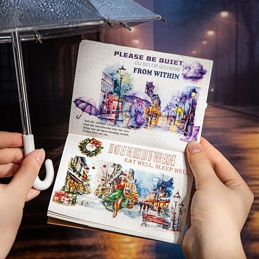 AuriicLeaf Night Scene PET Tape Set – 6 Rolls of Pre-Cut Landscape Stickers with Clip, Waterproof Scrapbook Kit for Journaling, DIY Crafts, and Decorative Embellishment