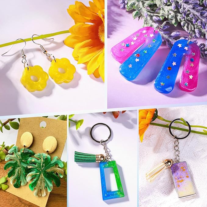 Suzzam UV Resin Jewelry Making Kit, 300g Crystal Clear UV Resin Kit with Molds, 30w & 22 Lamp Beads UV Resin Light Large for Craft Making Earrings, Necklaces, Keychains