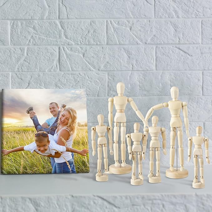 Menkxi 6 Pcs Artist Mannequin Model Wooden Manikin Drawing Moveable Figure with Stand Flexible Jointed Mannequin Human Drawing Model for Artists Sketching Painting Home Decoration
