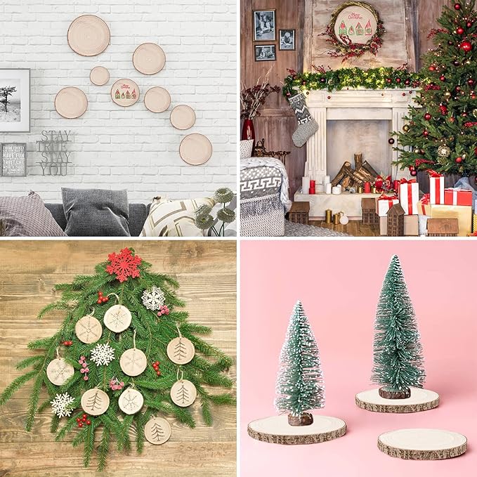 Maputune 4 Pcs 8-9 inches Large Unfinished Wood Slices for Centerpieces, Natural Rustic Wooden Plate for DIY Craft, Round Wood Chips for Table Signage Painting Wedding Party Christmas Decor