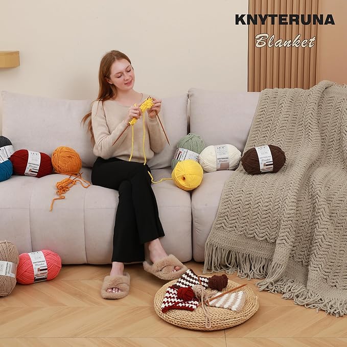 #6 Super Bulky Blanket Yarn for Crocheting - 4 Skeins(Each 10.5oz/300g, 220yds/201m), Chunky Chenille Thick Plush Big Soft Yarn for Crocheting Knitting Blankets, Sand