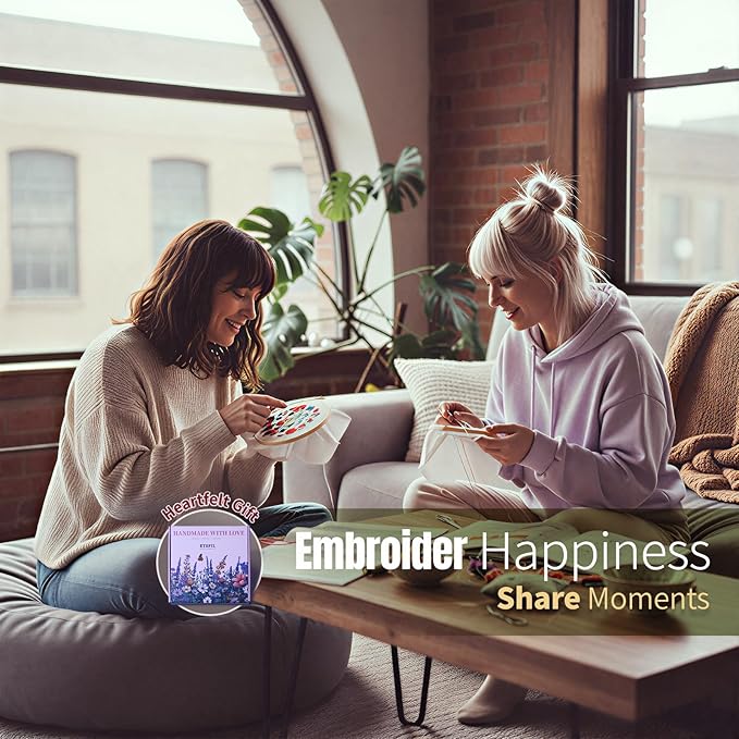 ETSPIL Embroidery Kit for Adults & Teens, 4-Pack Floral Samplers, 2 Adjustable Hoops, Pre-Printed Fabric, 17 Vibrant Threads, 16 Needles, Beginner-Friendly Stitch Guide & Video, DIY Craft Gift