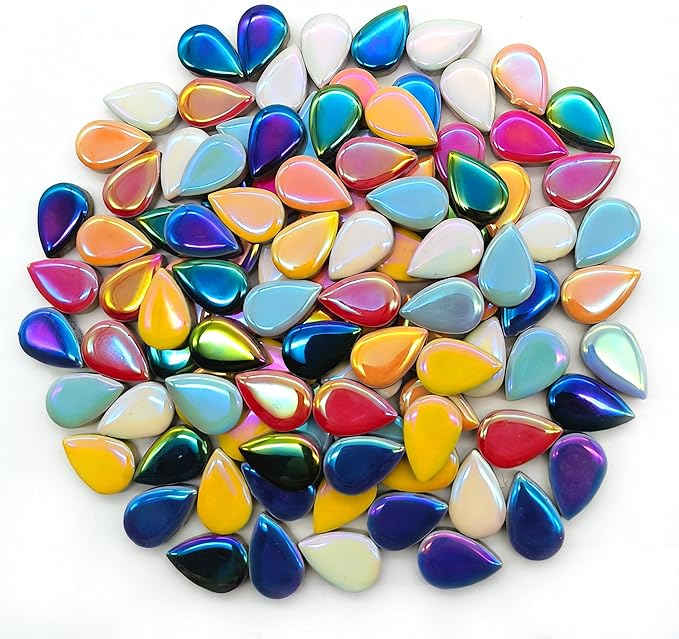 EDFLIFE Mosaic Tiles for Crafts, 7oz Iridescent Drop Mosaic Tiles for Art Crafts, Mosaic Making Kit for Projects, Ceramic Tiles for Adult DIY Hobbies Children Handmade Home Decoration