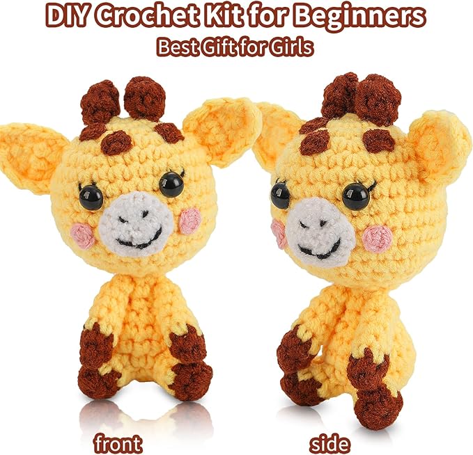 Crochet Kit for Beginners Crochet Animal Kit Crafts for Adults with Step by Step Video Tutorial Hobbies for Women Crochet kit Crochet Animals Beginner Crochet kit DIY Knitting Supplies(Handsome Deer)