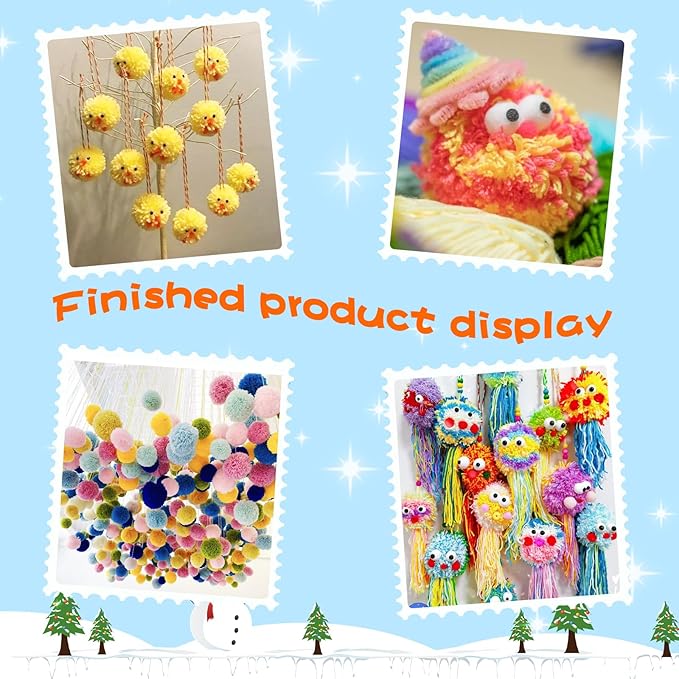 FTEVEN 27Pcs Pom Pom Maker, 4 Size Pompom Maker Kit for Fluff Ball Weave, Crochet Knitting with Scissor and Instruction for Adult DIY Decoration Yarn Knitting Project