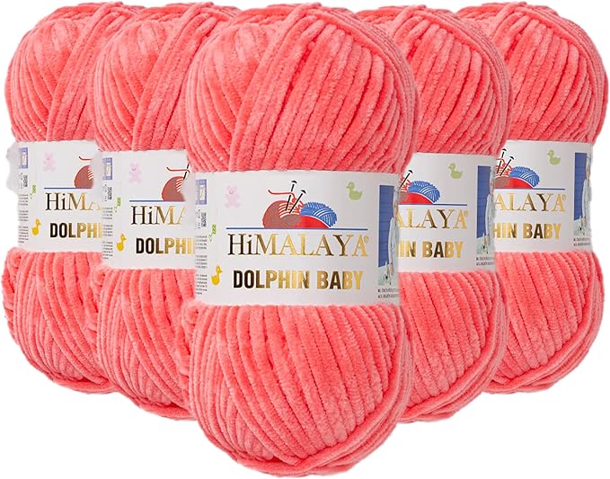 5 Skein/Pack Himalaya Dolphin Baby Chenille Yarn, Each Ball 100 gr (3.5 oz), 120 m (132 Yards), 100% Polyester, Super Bulky Baby Blanket Velvet Amigurumi Yarn, 80332 - Baby Pink