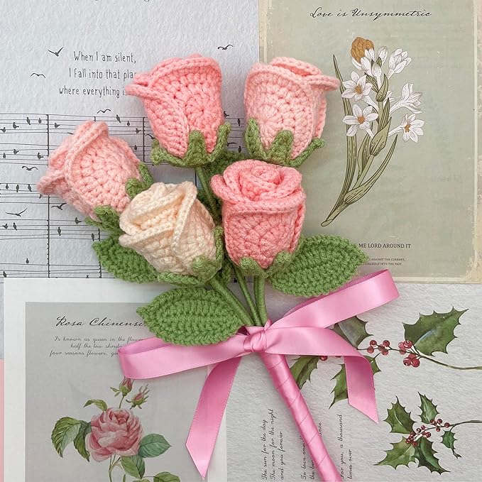 Lily's Lyric Flower Crochet Kit | Pink Rose | Step-by-Step Video Tutorial for Adults Teenagers | Craft Gift Idea DIY Home Decoration