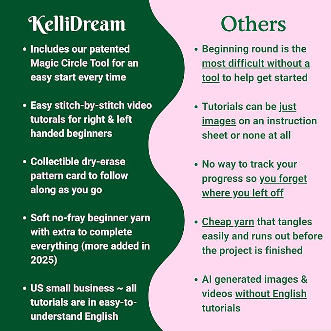 KelliDream Learn to Crochet Kit for Beginner Adults with Magic Circle Tool; Step-by-Step Video Tutorials; All Supplies to Make Cute Amigurumi (Bunny)