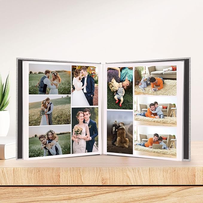 Aenbuslm Photo Album Self Adhesive Pages for 4x6 5x7 8x10 Pictures Scrapbook Magnetic Photo Albums with Sticky Pages Books with A Metallic Pen for Baby Wedding Family 13.2x12.8 Grey 120 Pages