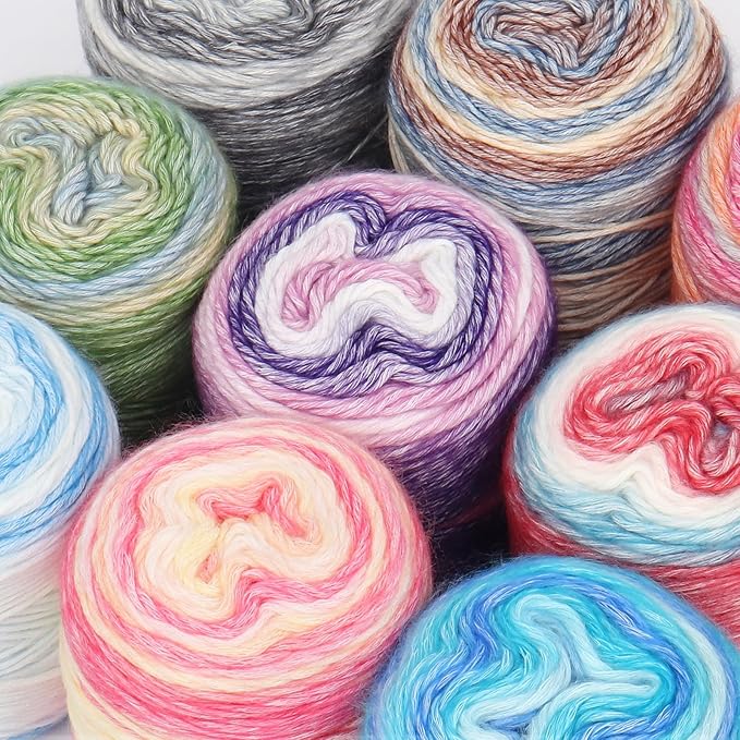 Aeelike Cake Yarn for Crocheting, 3 Skeins Gradient Yarn 100g (3.52 oz) 245m (267 Yards) # 3 Light Weight, Soft Ombré Yarns Fairyland Yarns Rainbow for Making Colorful Crafts, Fantasy Blue Gradient