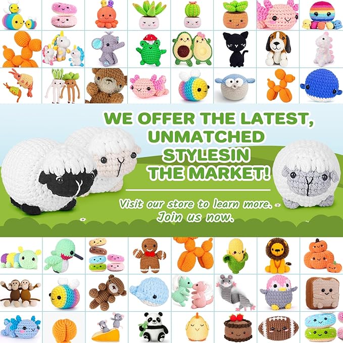 Crochet Kit for Beginners, Crochet Starter Kit with Step-by-Step Video Tutorials, Amigurumi Crochet DIY Knitting Supplies for Teenagers Adults, 3-Pack Little Lambs (40%+ Yarn)