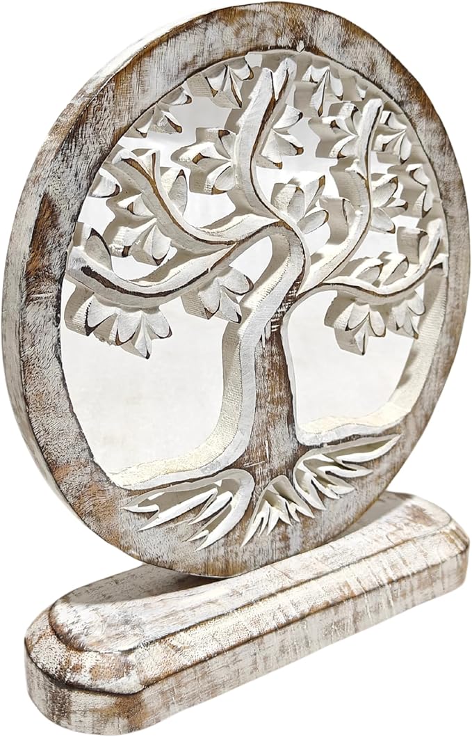 VANIYA CRAFTS® Wooden Carved Handmade Engraved Table Decor Tree of Life Table Sculpture Home Decor Statue for Living Room, Bedroom, Office Desktop, Cabinets