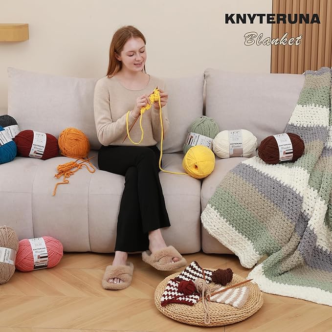 #6 Super Bulky Blanket Yarn for Crocheting - 4 Skeins(Each 10.5oz/300g, 220yds/201m), Chunky Chenille Thick Plush Big Soft Yarn for Crocheting Knitting Blankets, Smoky Green