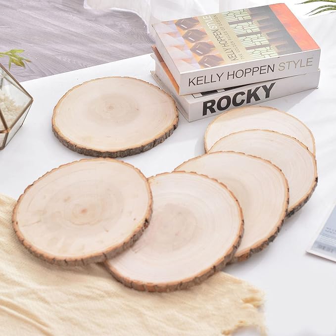 8 Pcs Large Unfinished Wood Slices, 10-11 Inches Wood Slabs for Centerpieces Natural Wooden Circle, DIY Wood Centerpieces for Tables Wedding Party Door Sign Decor