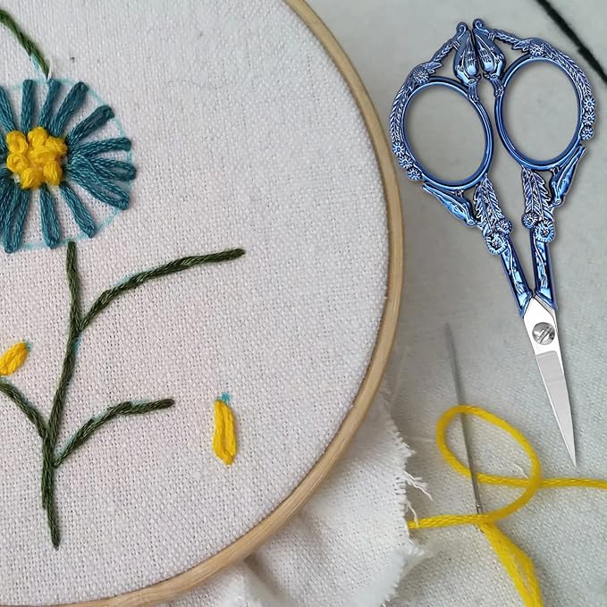 YOUGUOM Embroidery Scissors, Small Sharp Pointed Detail Shears for DIY Craft Needlework Yarn Sewing Cross Stitch Thread Cutting Handicraft Tool, 4.6in Blue Little Bird