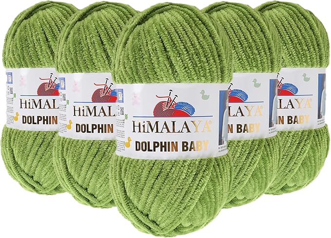 5 Skein/Pack Himalaya Dolphin Baby Chenille Yarn, Each Ball 100 gr (3.5 oz), 120 m (132 Yards), 100% Polyester, Super Bulky Baby Blanket Velvet Amigurumi Yarn, 80371 - Pistachio Green