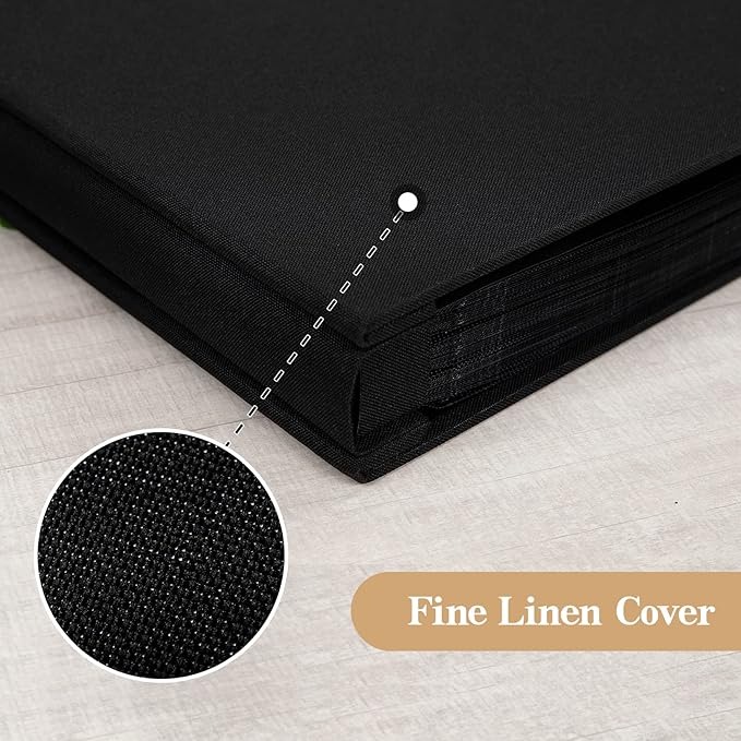 potricher Small Photo Album 4x6 300 Photos Linen Cover Picture Photo Book for Family Wedding Anniversary Baby Vacation (Black,300 Pockets)