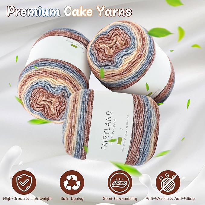 Aeelike Cake Yarn for Crocheting, 6 Skeins Gradient Yarn 100g (3.52 oz) 245m (267 Yards) # 3 Light Weight -Soft Cake Yarns Fairyland Yarns for DIY Making Colorful Blanket Scarves Hat, Khaki Gradient