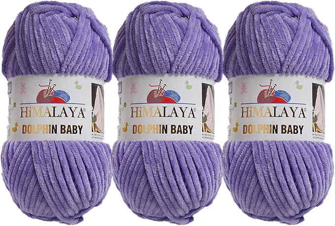3 Skein/Pack Himalaya Dolphin Baby Chenille Yarn, Each Ball 100 gr (3.5 oz), 120 m (132 Yards), 100% Polyester, Super Bulky Baby Blanket Velvet Amigurumi Yarn, 80364 - Medium Purple