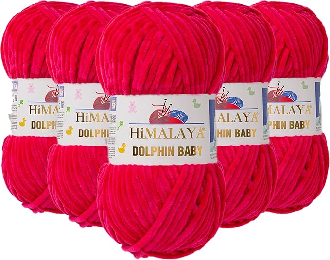 5 Skein/Pack Himalaya Dolphin Baby Chenille Yarn, Each Ball 100 gr (3.5 oz), 120 m (132 Yards), 100% Polyester, Super Bulky Baby Blanket Velvet Amigurumi Yarn, 80314 - Fuchsia