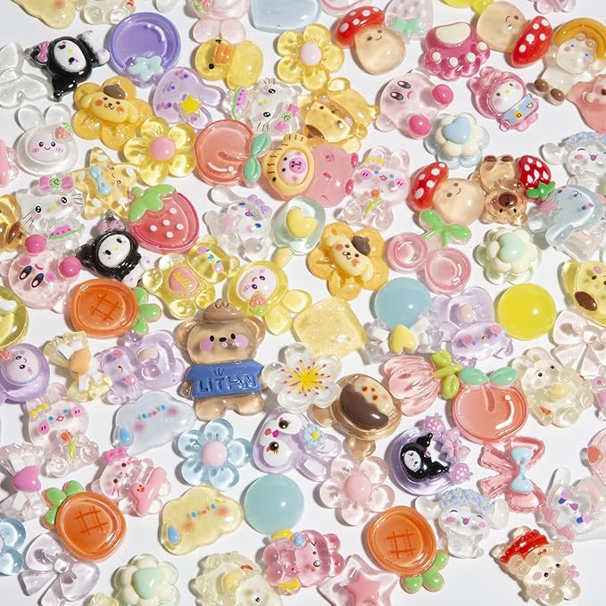 60pcs Slime Charms Cute Set for Crafts, Resin Charms Set Ornament Scrapbooking,3D Flatback Cute for Embellishments Scrapbook and Mini Decorations (Multi-Colors)