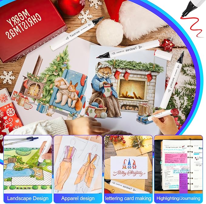 Taotree Alcohol Markers Set 121 Colors Dual Tips Art Markers Sketch Pens Set, Fine & Chisel Drawing Art Supplies Kit, Coloring Drawing Pens Set Christmas Gifts for Adults Artist, Painting Sketching