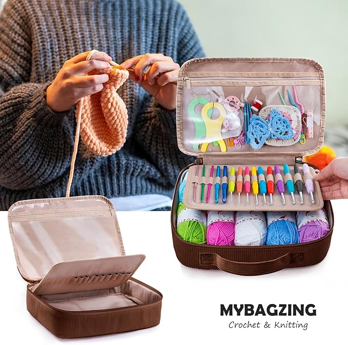 MYBAGZING Crochet Kit for Beginners with Yarn Storage Bag, 10pcs Crochet Hooks 2.0-6.0 mm, 10 Skeins Yarn for Crocheting, Knitting Accessories, 58pc Crochet Starter Kit for Adults