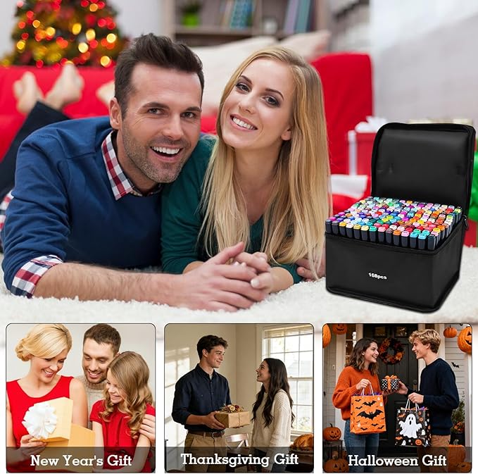 Dual Tip Alcohol Markers, Color Markers Pens, Permanent Marker, Assorted, For Adult Coloring Books, Note Taking Coloring Writing, Teacher Office Supplies, Drawing Art Supplies Kit (168 Colors)