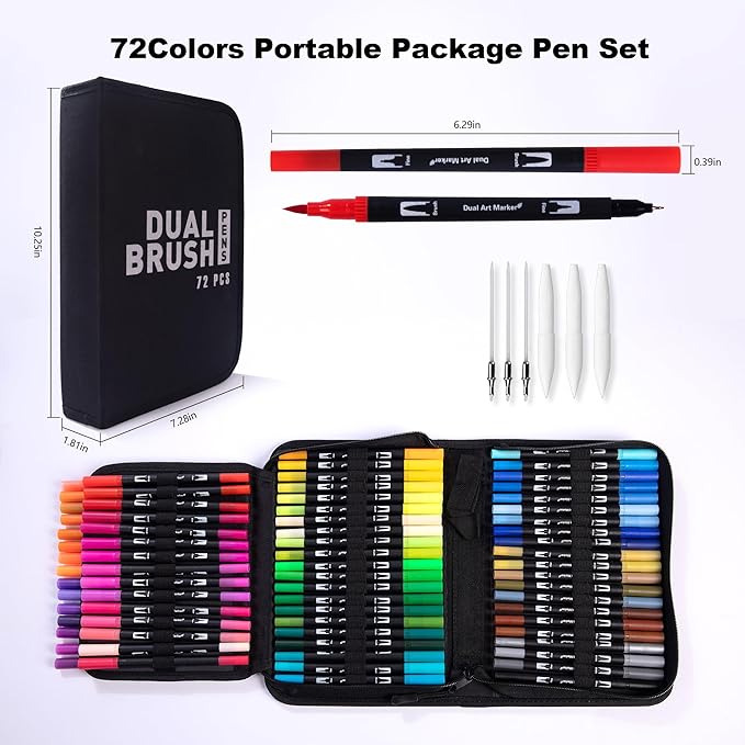 Abvqr Dual Markers Brush Pens, 72 Colors Art Marker Set with Brush and Fine Tips – Premium Art Supplies for Adults, Perfect for Coloring Books, Hand Lettering, Calligraphy, and Drawing