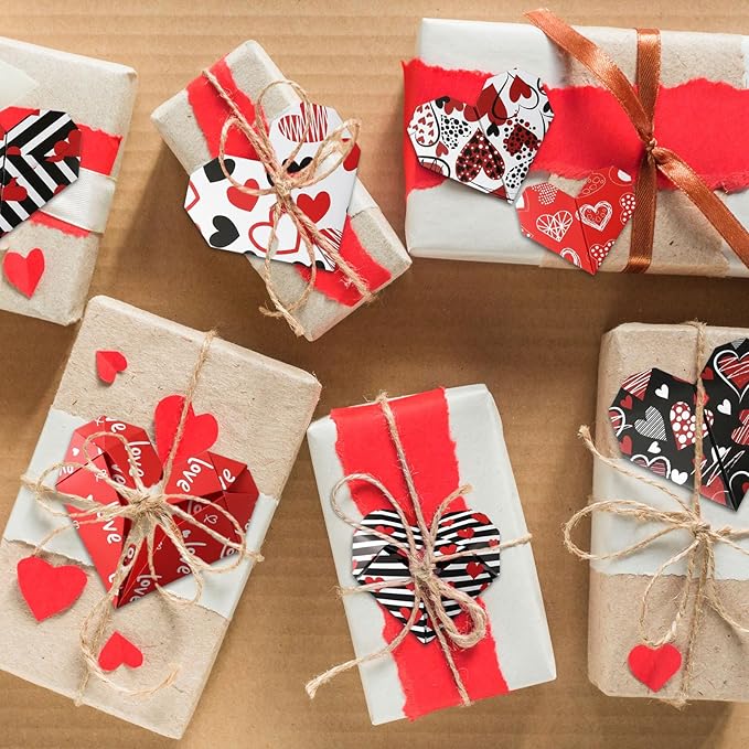 Fainne 40 Sheet 12 x 12 Inch Valentine‘S Day Scrapbook Paper Double Sided Scrapbook Specialty Paper Black Red Heart Love Printed for DIY Handmade Crafting Home Party Decor Card Making