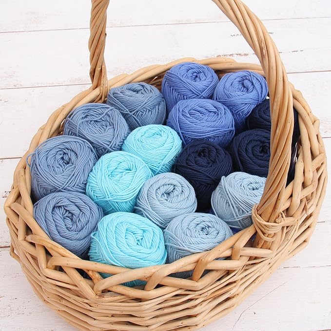 Threadart Crochet 100% Pure Cotton Size 2 Yarn Set | Bright Colors | Pack of 6 Skeins Each 50 grams | Fine Yarn | 165 yds per Skein