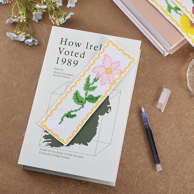 FREEBLOSS 6 Set Cross Stitch Bookmark Kit - Vivid Flowers Designed Stamped Embroidery Bookmark with Instruction - Cross Stitch Kits for Adults - 8''x2.4''