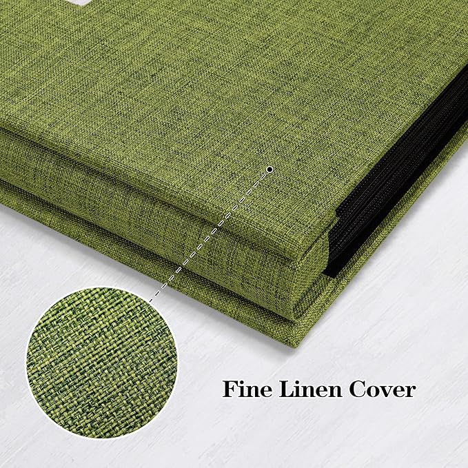 Mublalbum Small Photo Album 4x6 200 Photos Linen Cover Picture Book with Horizontal Pockets for Wedding Family Anniversary and Baby (Green)
