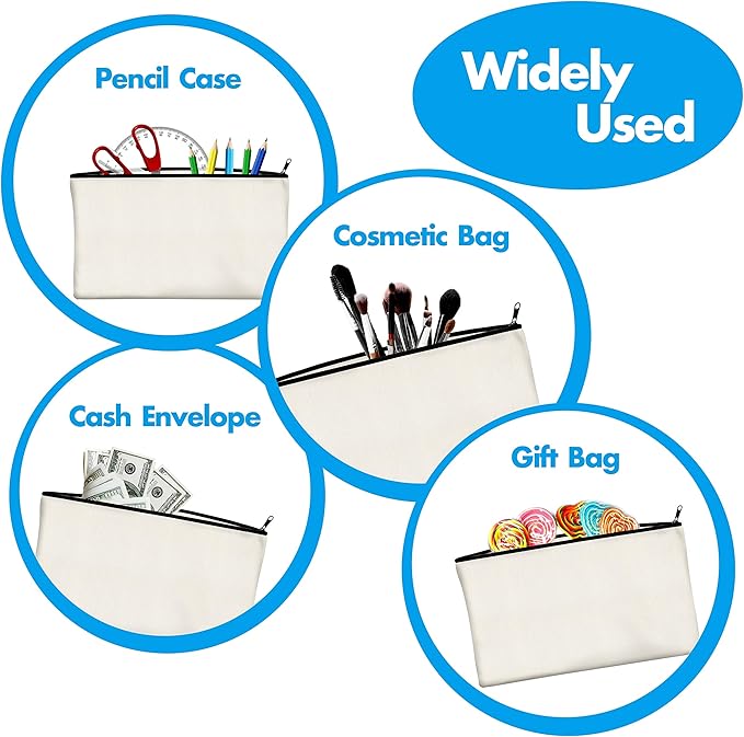 15 Pack Blank Cotton Canvas DIY Craft Zipper Bags Pouches Pencil Case for Makeup Cosmetic Toiletry Stationary Storage
