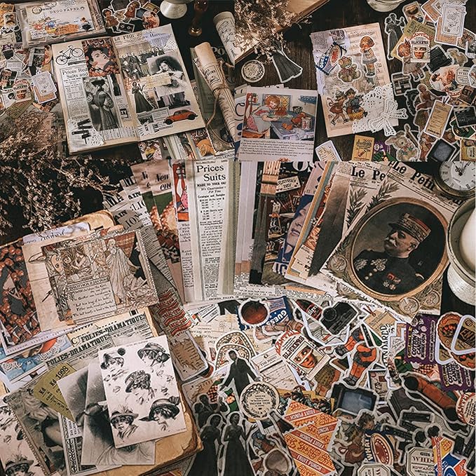 Esweny 200PCS Vintage Scrapbooking Supplies Kit for Journaling,Junk Journal Planners Aesthetic Cottagecore Room Decor Wall Art Collage Album (Retro Memory)