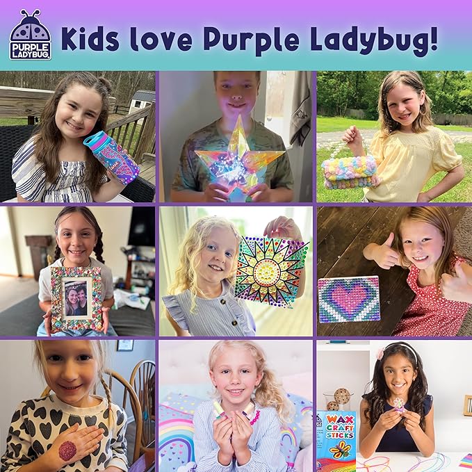 PURPLE LADYBUG DIY Mosaic Photo Frame Crafts for Girls 8-12 6-8 - Great Valentines Day Gift for Kids 7 8 9 10 11 12 Years Old, Fun Craft Kit for Kids & Girl Birthday Tween & Teens Gifts Idea