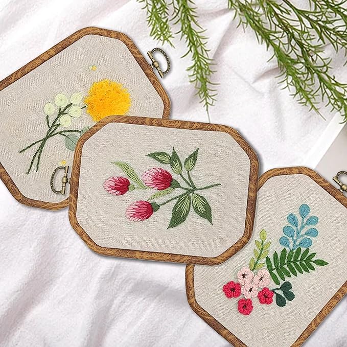 Maydear 3 Pack Embroidery Starter Kit with Pattern, Stamped Cross Stitch Kits for Beginners Adults with Embroidery Hoop and Instructions, Hand Embroidery Kit (B Set Embroidery Starter Kit)