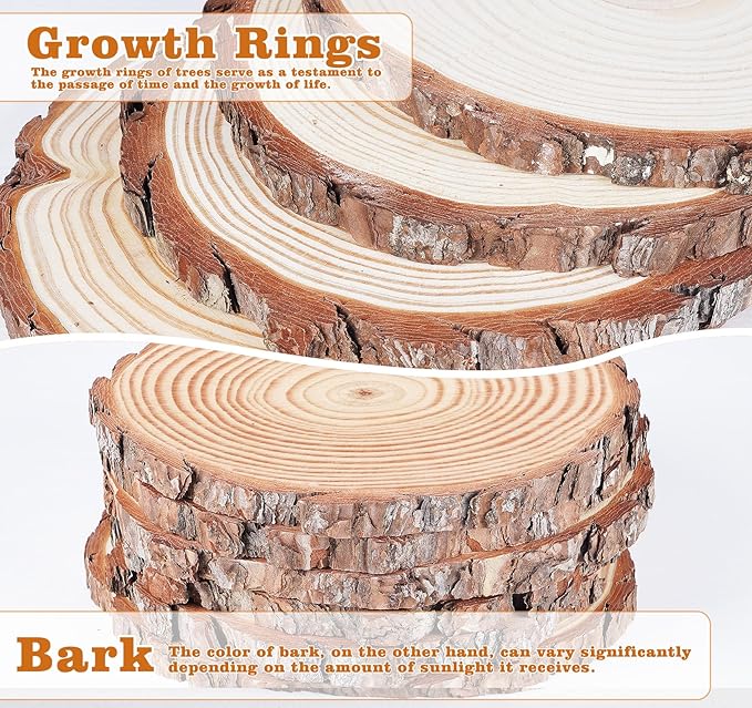 8 Pcs Natural Pine Wood Slices with Bark, 9.8-11"(25-28cm) Rustic Wedding Wood Centerpieces for Tables, Round Wood Slices for Centerpieces Baby Shower, Wedding Party Decoration