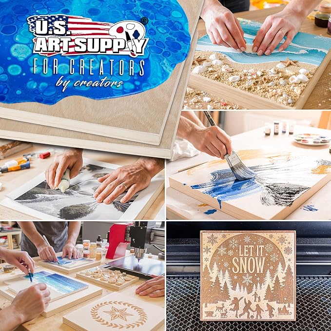 U.S. Art Supply 18" x 48" Unfinished Cradled Wood Panels for Painting, Gallery 1-1/2" Deep (2 Pack) - Artist Depth Wooden Wall Canvases - Mixed-Media Craft, Acrylic, Oil, Encaustic, Paint Pouring
