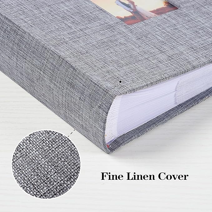 Mublalbum Small 4x6 Photo Album Linen Cover with Memo Areas Photobook Pictures Book Holds Horizontal Pockets for Wedding Family Baby and Vacation (Gray)